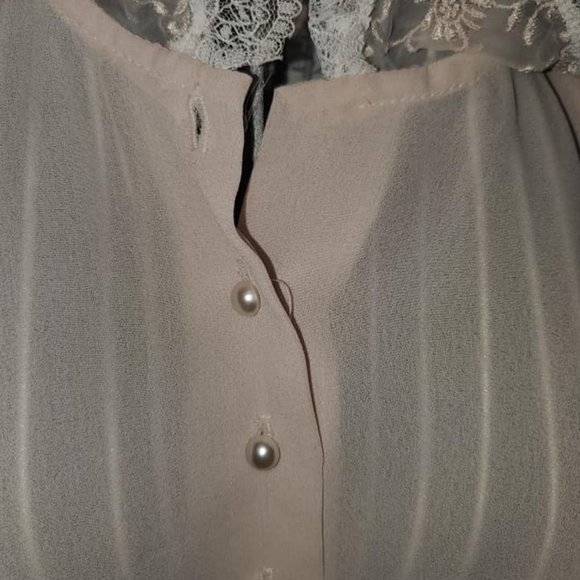 Vintage Blush Embroidered Lace Chic Chiffon Top - Picture 8 of 8